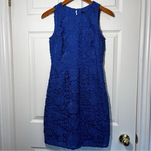 J. CREW Blue Floral Lace Keyhole Sheath Sleeveless Dress Size 2